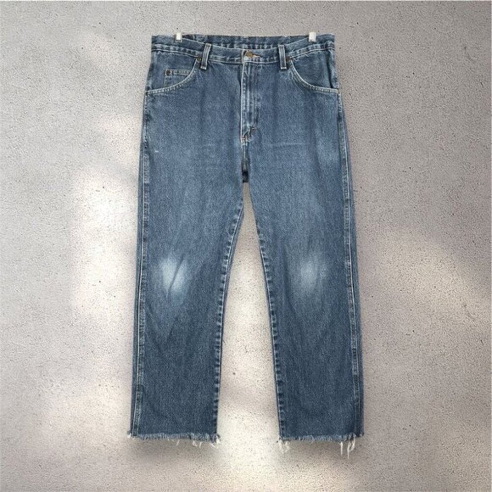 Wrangler Regular Fit Straight Leg Jeans Men’s 36x32 Blue Raw Hem 96501MR Casual
